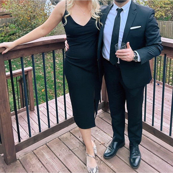 Black Midi Dress with Front Slit - Picture 12 of 12